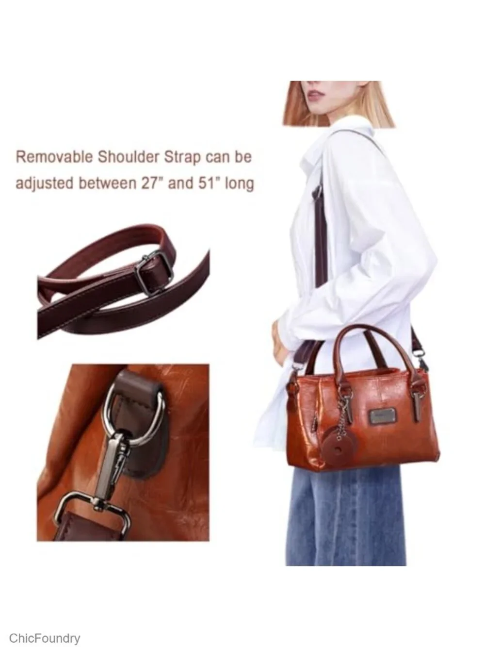 Women's Vegan Leather Satchel Tote with Multiple Pockets and Adjustable Strap